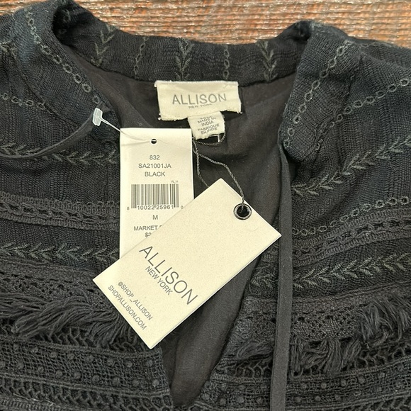 ALLISON NEW YORK Embroidered Shift Tunic Mini DRESS Size M Black NEW $245 - Picture 5 of 5